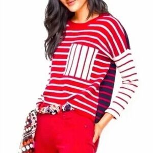 CAbi Red and Black Striped Knit Top